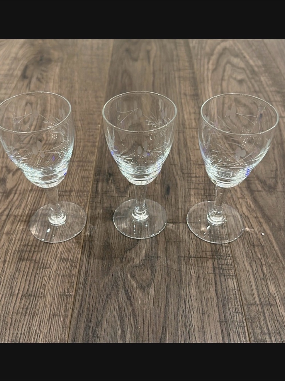 Etched Crystal Cordial Dessert Wine Liqueur Liquor Glasses Set of 3